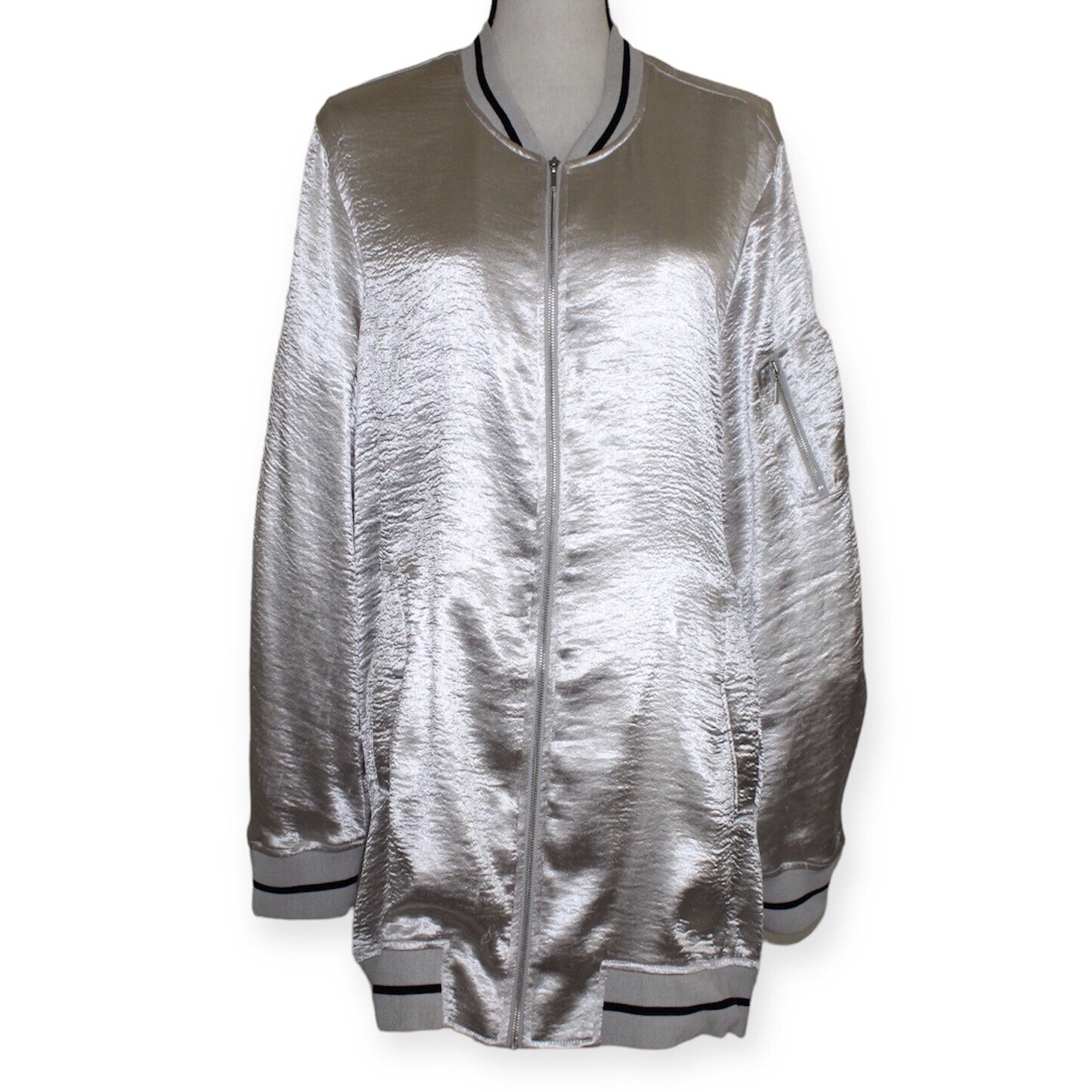 Free Press Womens Size XL Metallic Silver Jacket Full Zip Up