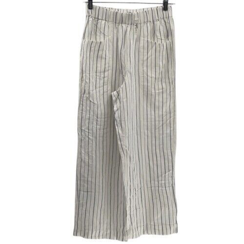 Madewell Linen Pants Wide Leg Women Small White Blue Striped Pull On New