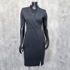 Betabrand Womens S Dark Grey Faux Wrap Sheath Career Casual Dress Knee Length