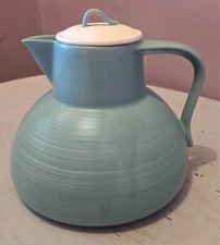 Vintage Hoenig Of California Pitcher With Lid, Aqua With White Lid