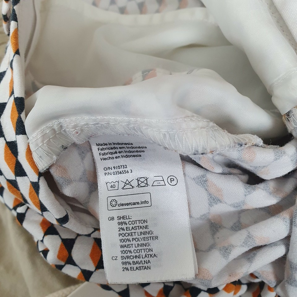 H&M Womens Black/White/Orange Geometric Print Stretch Pants Size EUR 36