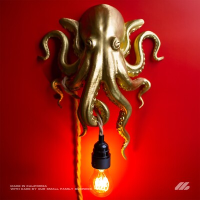 Gold Octopus Lamp   3D Printed Wall Light   Gift for Ocean & Art Lovers