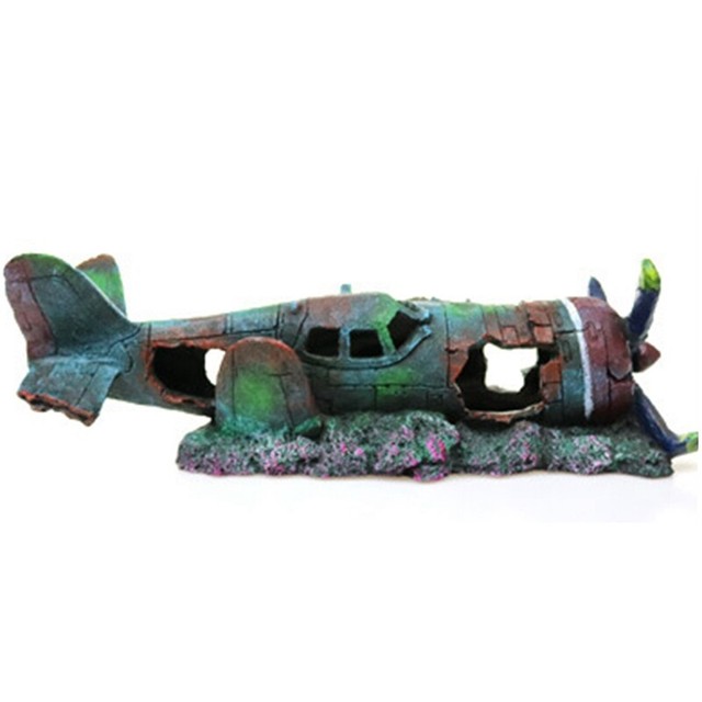 Resin Sunken Crashed Plane Decorations Aquarium Ornament for Fish Tank