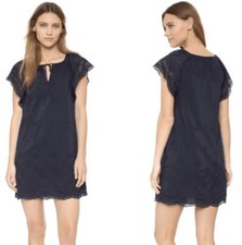 Madewell Silk XS Mini Eyelet Dress Navy Blue Embroidered Moontide Flutter