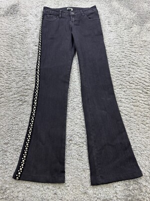 Cache Jeans Women 0 Black Flare Bootcut Studded Striped Mid Rise Grudge Denim