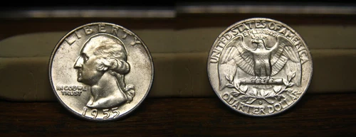 1955-D WASHINGTON SILVER QUARTER 1955D US COIN BU