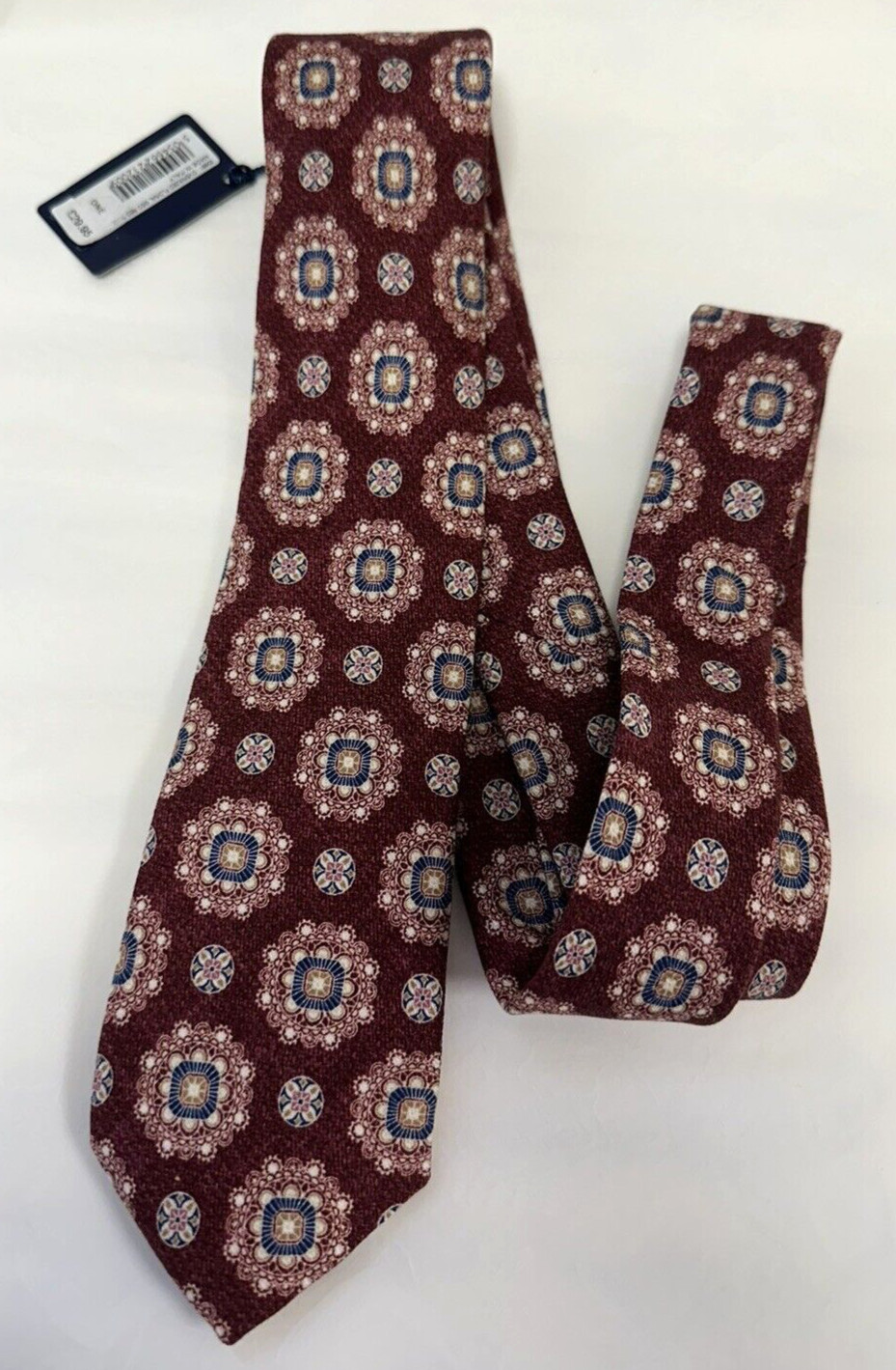 NEW! TM Lewin red and blue oversized floral geometric pattern silk slim tie