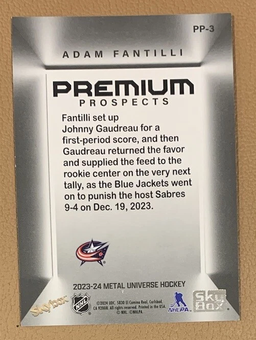 2023-24 Skybox Metal Universe Premium Prospects Adam Fantilli #PP-3 - Image 2 of 2