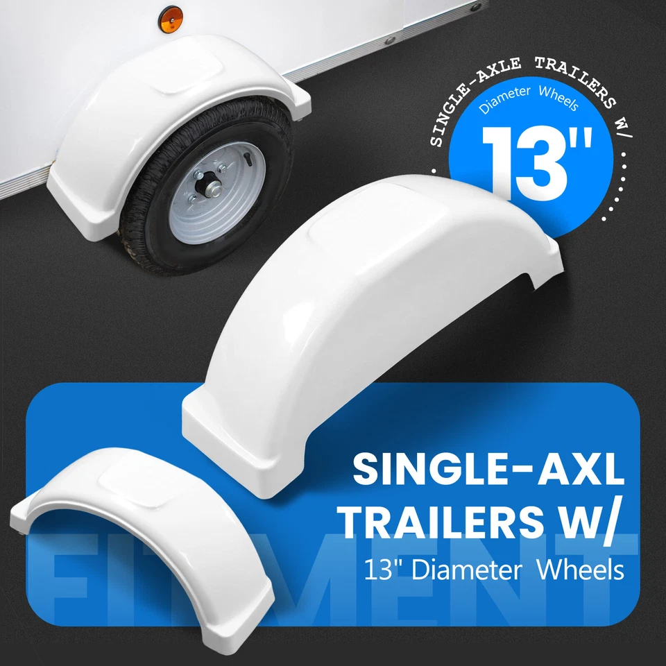 Set Of 2 Single Axle Trailer Fenders 13" Wheels Tires Top Step Skirt Boat - Bild 3 von 4