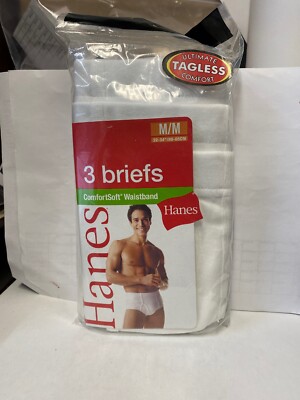 Vintage White Size M Briefs ( 3pr ) Hanes ComfortSoft TagLess UnderWear ( 2005 /