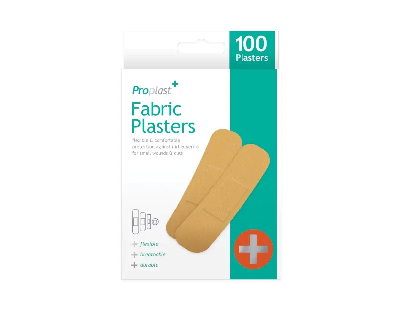 100 Assorted Fabric Plasters Breathable Flexible Adhesive FirstAid Wound Healing