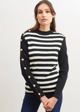 Saint James Breton Striped Wool Sweater Button Shoulder Women FR44 US12 Sailor