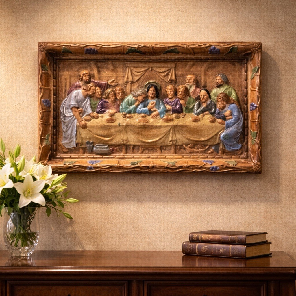 Vintage Last Supper 3D Chalkware Wall Plaque Religious Christian Jesus 
