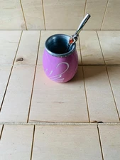 Mate Cup Vintage Engraved Pink Aluminum Argentine Yerba Mate Gourd Set Straw
