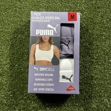 Puma 2 Pack Sports Bra Square Neck M Purple White Seamless Removable Cups