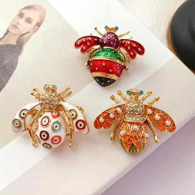 #ad 3pcs Bee Brooch Set Enamel Rhinestone Insect Pins Fashion Jewelry Gift $26.31