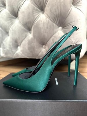   Saint Laurent Slingback Pumps 39 Satin Grün High Heels mit Zertifikat  