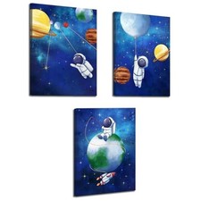 Space Wall Art for Boys Girls Kids Bedroom Nursery Room Decor Funny Astronaut