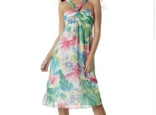 Nine West 2 Multicolor Floral Halter Midi Dress Twist Front Sleeveless