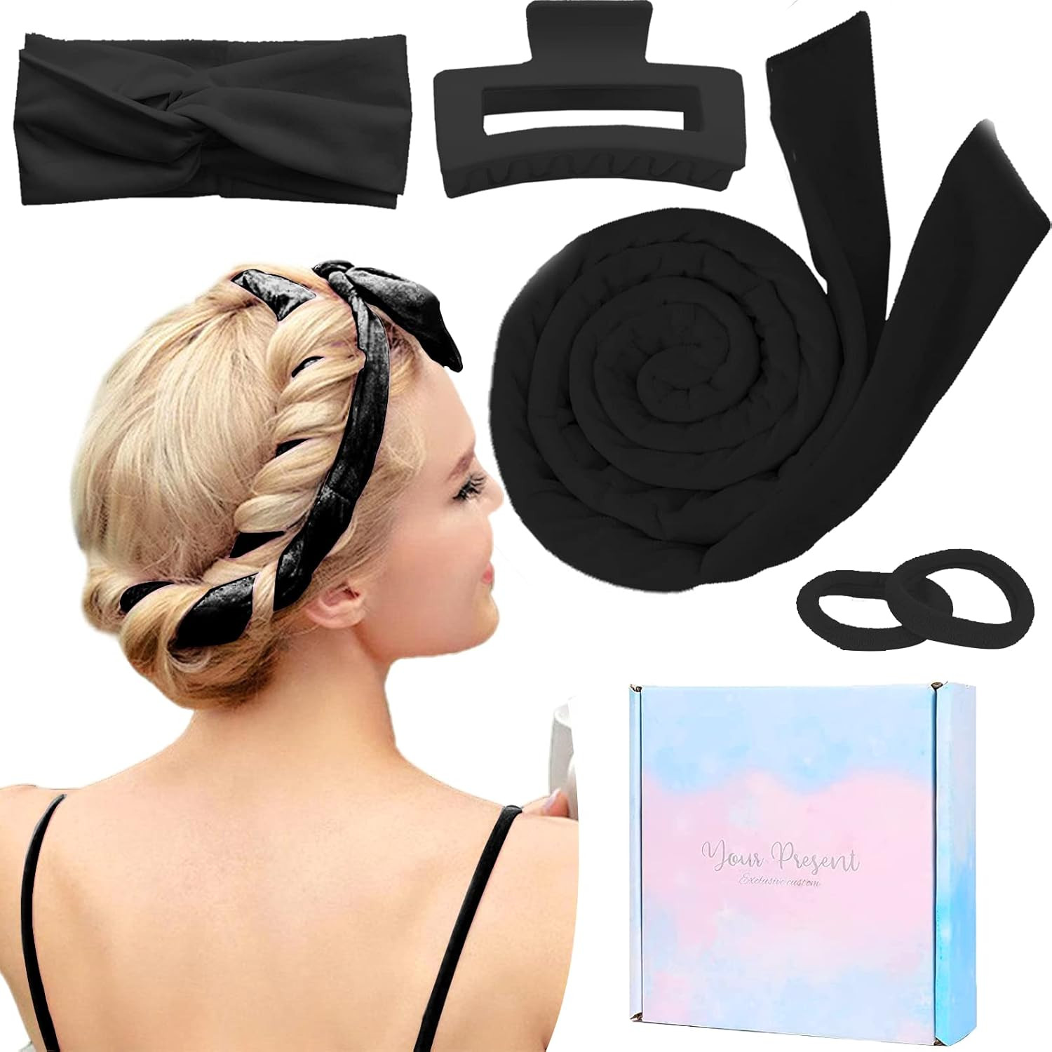 Set Bigodino Velluto Senza Calore per Capelli Lunghi: Eleganza Notturna