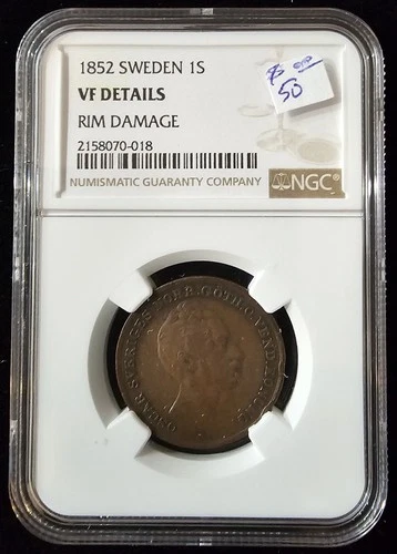 1852 Sweden 1 Skilling-NGC VF Details