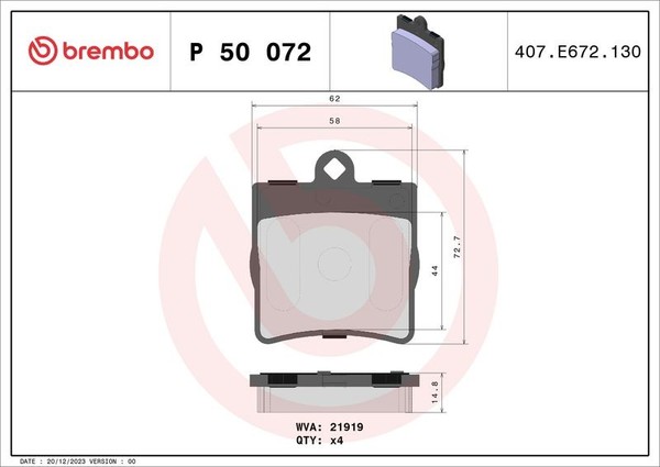 Brembo Bremsbelagsatz, Scheibenbremse P 50 072 FüR MERCEDES-BENZ-image