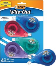 BIC Wite-Out Brand EZ Correct Correction Tape, 39.3 feet, 4-Count Pack of White