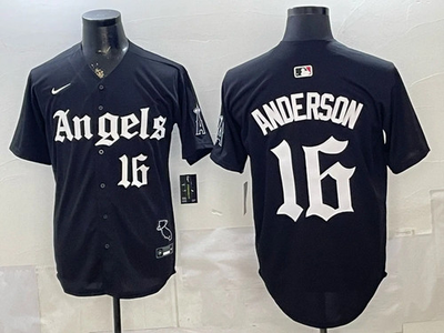#ad #ad Men#x27;s MLB Los Angeles Angels #16 Garret Anderson Gothic Edition Jersey Black $50.00