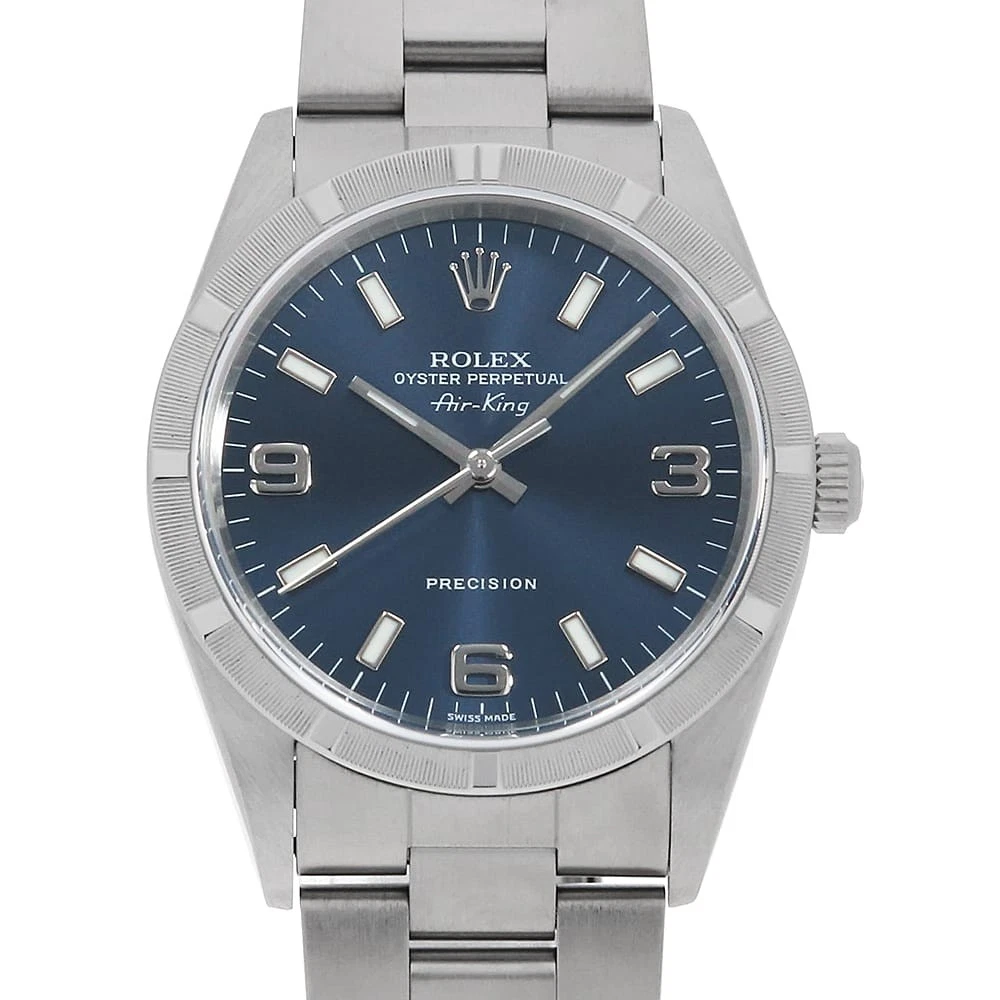 Rolex — ROLEX Air king 14010 blue 369 white bar A Number second hand mens