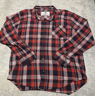 Mossy Oak Shirt Men's Large Red Blue Plaid Flannel Long Sleeves Button Up