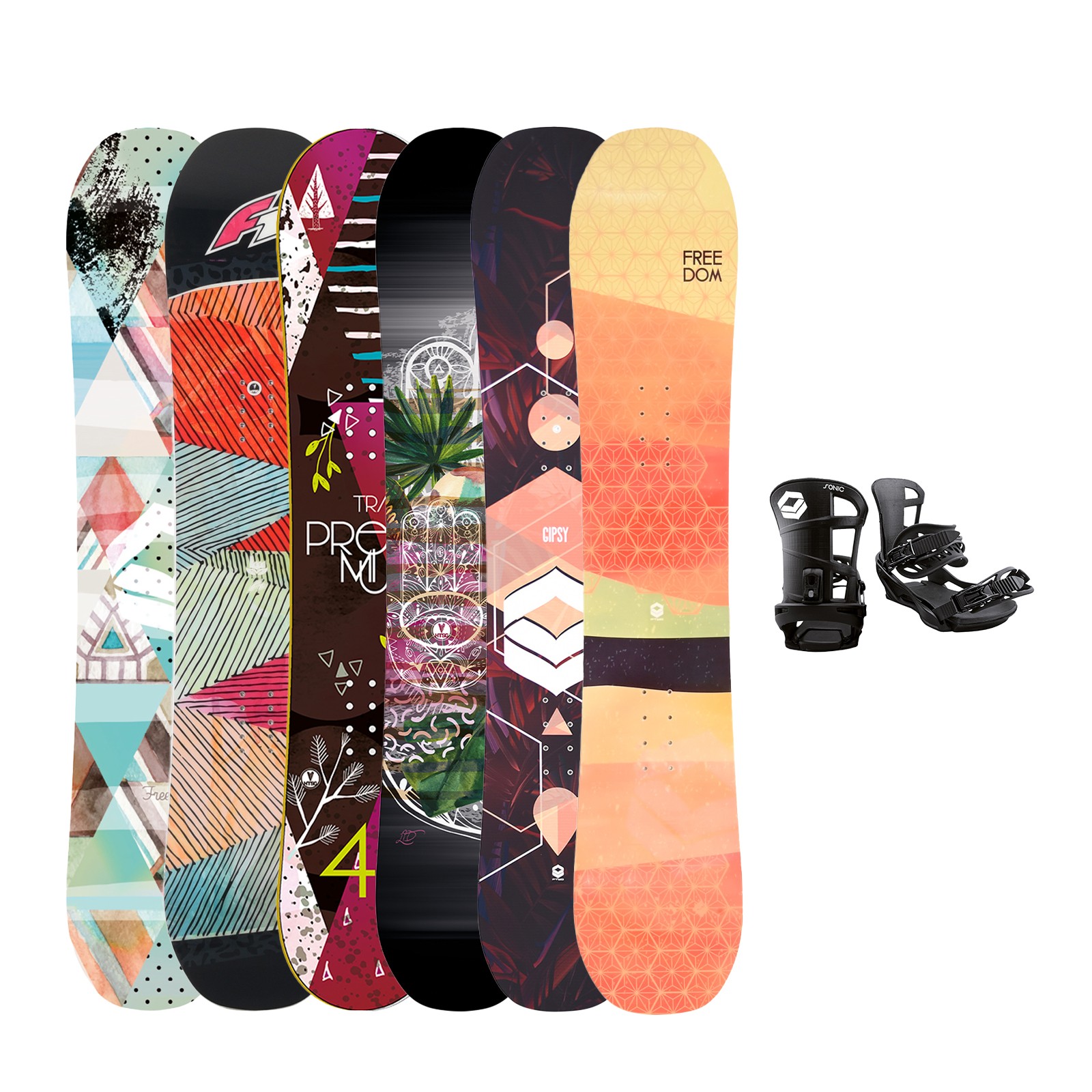 TOP Marken Damen Snowboard Sets mit Bindung - Sale - Boards wählbar