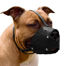 Pitbull Dog Muzzle Leather with Adjustable Straps, Basket Anti Black