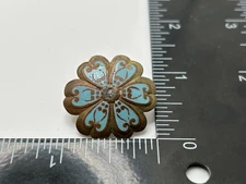 ANTIQUE METAL SHANK FLORAL BUTTON WITH ENAMEL ACCENTS