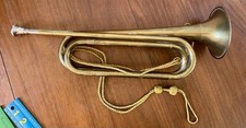 Vintage U.S. Regulation 16.25" Brass Bugle Gold Cord Rexcraft Mouthpiece USA