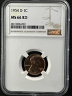 1954-D 1C RD Lincoln Wheat One Cent NGC MS66RD   6813996-092