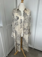 H&M Satin Shirt Dress Cream Beige & Black Tree Printed Size XL