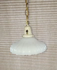 Vintage Art Deco Milk Glass Ribbed Shade Pendant Ceiling Light
