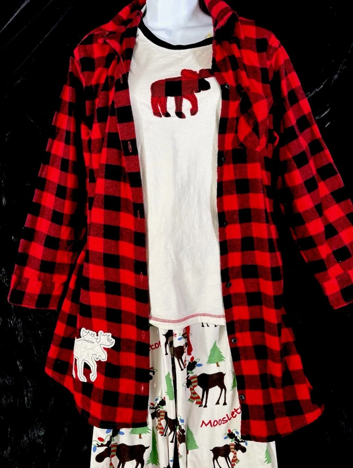 Lazy One Three Piece Pajama Set Button Shirt, Lg Sl Tee & Yoga Pants Mooseltoe - Image 2 of 4
