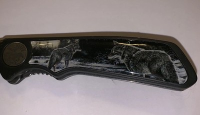 Wildlife Collection Pocket Knife Wolf Themed Folding Knife Outdoor Scene