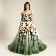 Forest Fairy Wedding Dresses 3D Florals Sweetheart Floor Length Bridal Gowns*