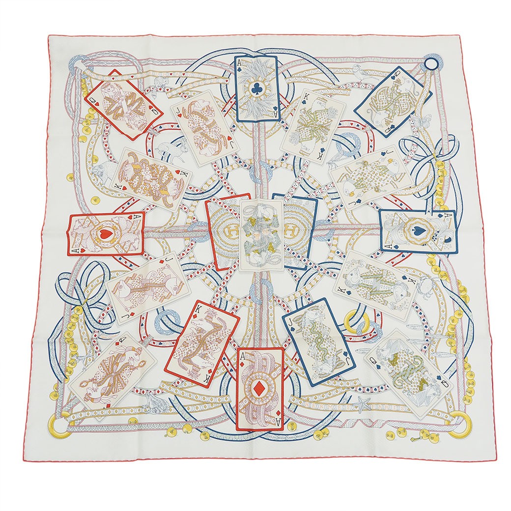 HERMES Scarf Carre 70 Pique Queen of Hearts White Multi SilkUnused