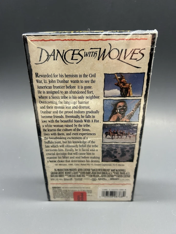 Dances With Wolves VHS RARE FACTORY SEALED ORION STUDIO WATERMARK 1990 1st Print - Image 2 of 4