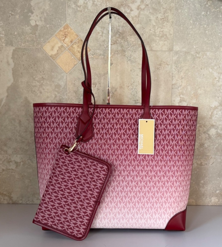 Michael Kors Eve Large Tote Travel Bag + 1 Pouch MK Ombre Cherry