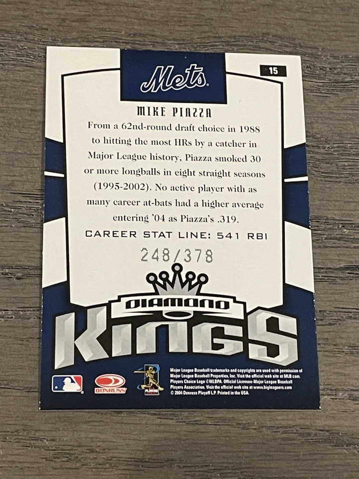 2005 Donruss Diamond Kings Career Stat Line Mike Piazza #15 Mets /378 - Image 4 of 4