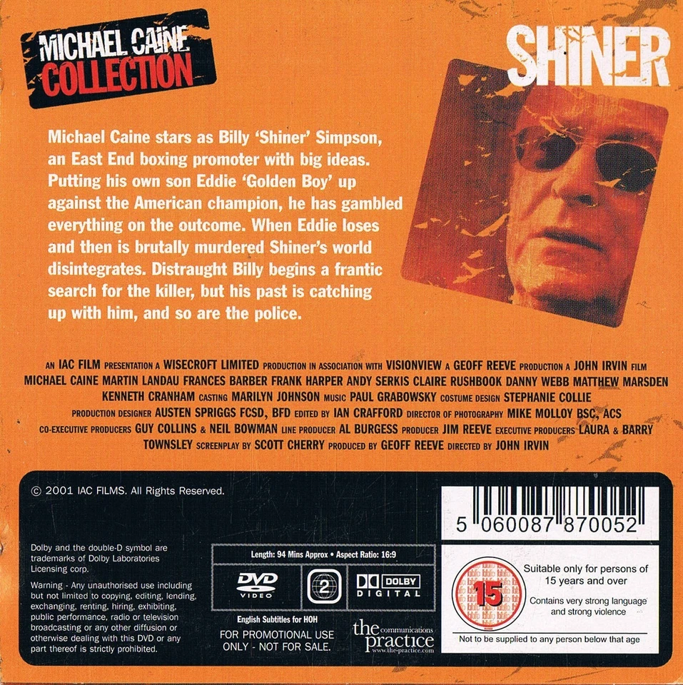 Shiner - Michael Caine - Full Film Promo DVD - Image 2 of 2