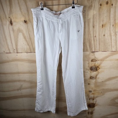 Roxy weiße Hose Damen XL 12/14 Kordelzug niedriger Bund Baumwolle Y2K Vintage