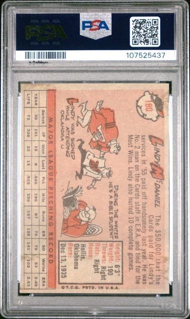 1958 TOPPS #180 LINDY MCDANIEL PSA EX 5 - Image 2 of 2