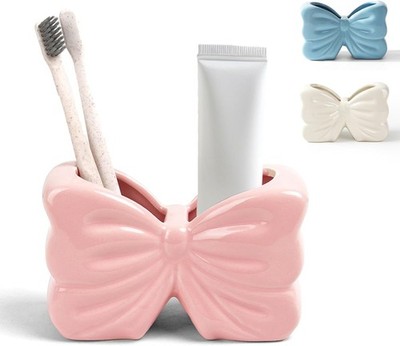 Bow Toothbrush Holder 2-Slot Toothbrush & Toothpaste Holder Cute Toothbrush