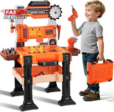 REXBETI Kids Tool Bench with Realistic Electric Drill and Tool Box, Pretend Play
