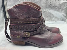 Not Rated Naoni Ankle Boots Womens 6 Burgundy Wrapped Studded Strap Boho Bootie